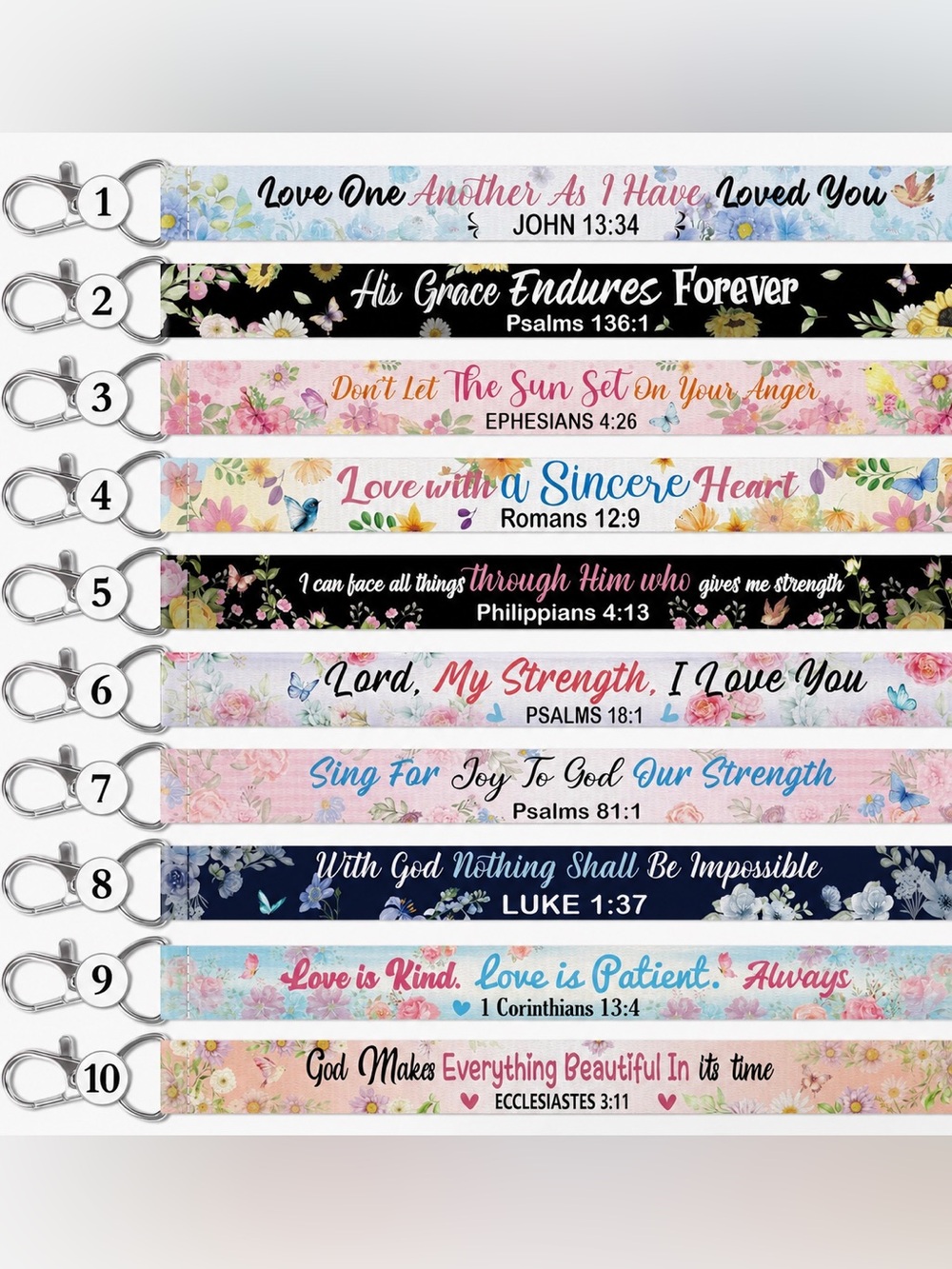 Inspirational Scripture Keychain Wristlet Floral NWOT
